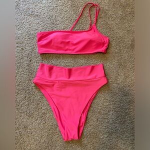Hot Pink Aerie Bandeau/One Shoulder Bikini